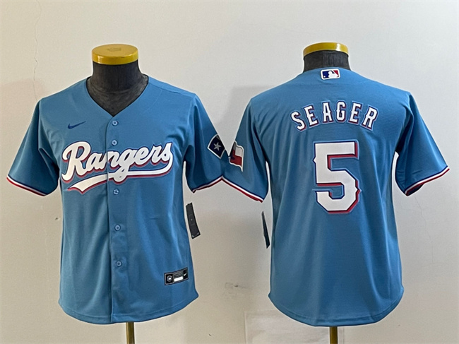 Youth Texas Rangers #5 Corey Seager Blue With Patch Stitched Baseball Jersey Youth Texas Rangers #5 Corey Seager Blue With Patch Stitched Baseball Jersey